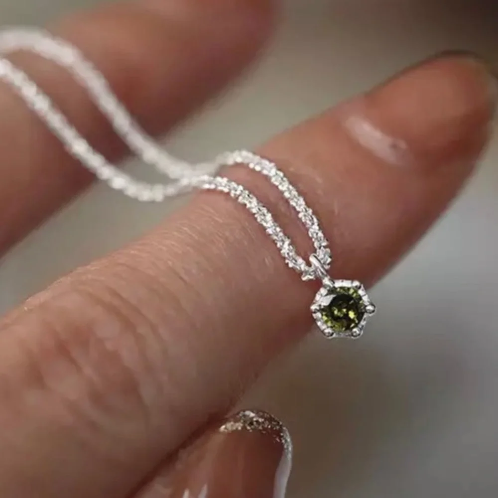 Simulated Emerald CZ Necklace – 14K Gold Plated 925 Silver, Dainty Round Pendant - Picture 1 of 11